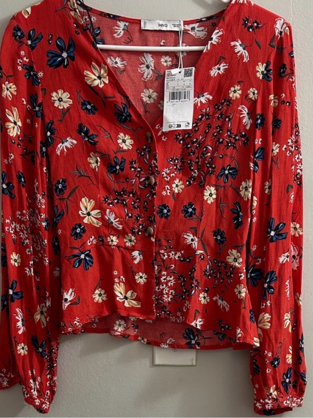 Mango Red Floral Button-Front Blouse 0051